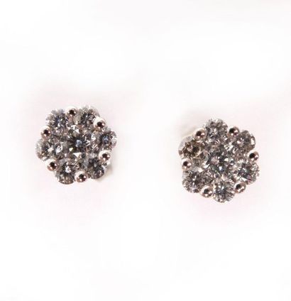 null EARRINGS in 18K white gold representing a flower holding brilliant-cut diamonds....