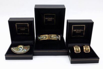 null MICHAELA FREY PARURE en métal doré et émail polychrome comprenant un bracelet,...