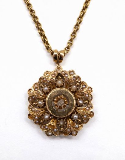 null NECKLACE in 18K yellow gold holding a medallion decorated with a diamond and...