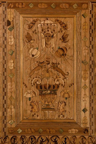 null Eight-legged desk known as Mazarin in marquetry and fruit wood incorporating...