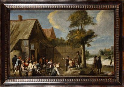 null Ecole FLAMANDE du XVIIIe siècle suiveur David Teniers Réjouissances paysannes...