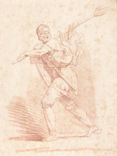 null Edmé BOUCHARDON (1698-1762) Le chasseur Contre-épreuve de sanguine Haut. 23,5...