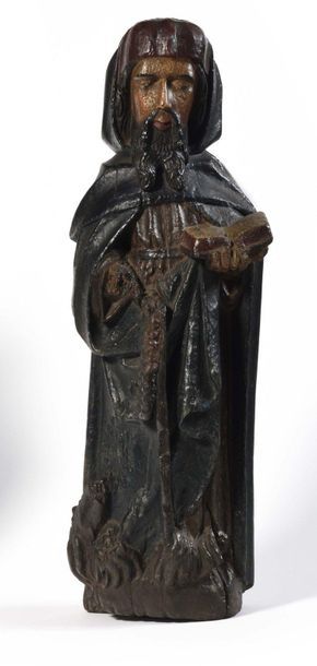 null Saint Antoine en bois sculpté en ronde-bosse et polychromé XVe siècle Hauteur...