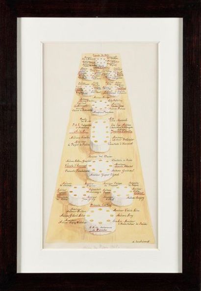 null SEREBRIAKOFF Alexandre (1907-1995) Plan de table Aquarelle et crayon sur papier...
