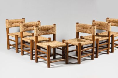 WORK OF THE 1960's Suite of six straw chairs...