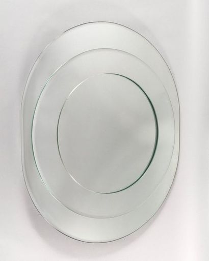null FONTANA ARTE Large oval mirror applied with a ring of Saturn mirror with rounded...