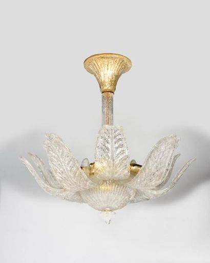null CONTEMPORARY WORK MURANO Circular chandelier with two rows of moulded and frosted...