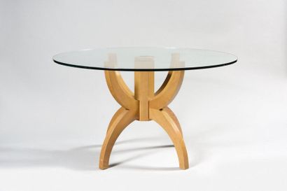 null CONTEMPORARY WORKING CONTEMPORary pedestal table with circular glass top on...