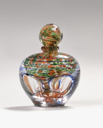null JEAN-CLAUDE NOVARO (1943-2014) Glass covered ovoid flask with orange and green...