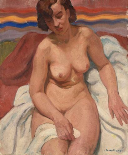 null BERNARD MILLERET (1883-1957) Nu Huile sur toile Signée en bas à droite 65 x...
