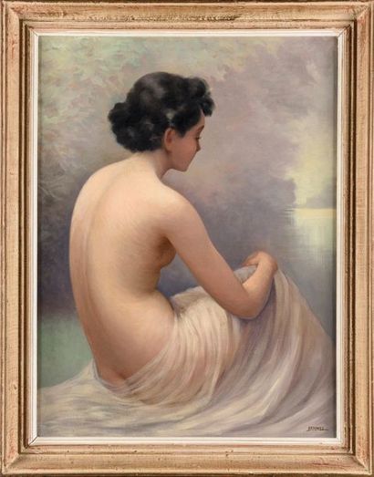 null JEAN JANNEL (Né en 1894) Baigneuse de dos Huile sur toile Signé en bas à droite...