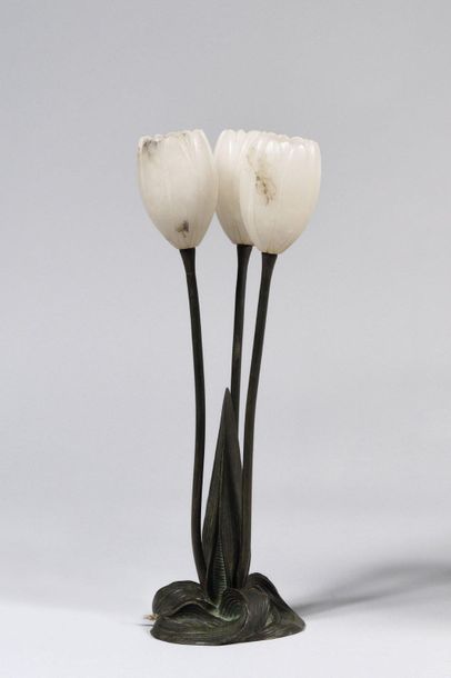 ALBERT CHEURET (1884-1966) Three tulips Bronze...
