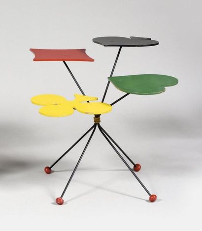 null WORK OF THE 1950's Side table with four isorel tops cut and lacquered in the...