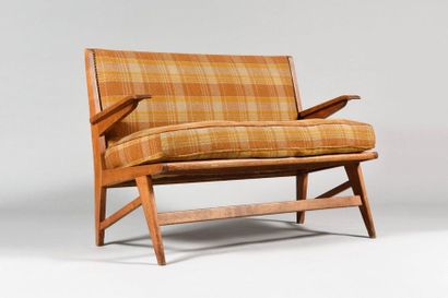 null WORK OF THE 1950S Small bench or awning in natural wood varnished with console...
