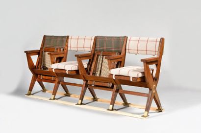 null PIERRE JEANNERET (1896-1967) Teak Theatre bench with four tilting seats, curved...