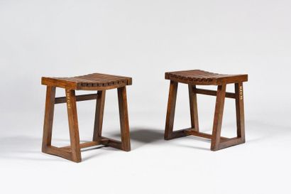null PIERRE JEANNERET (1896-1967) "Box Stools" Pair of stools, numbered HFC 73 and...
