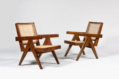 null PIERRE JEANNERET (1896-1967) "Easy chairs" Chandigarh, circa 1955 Pair of profiled...