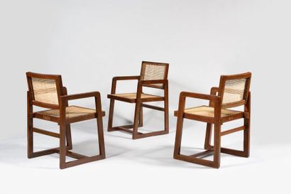 null PIERRE JEANNERET (1896-1967) "Cane seat back office chair" Set of six solid...