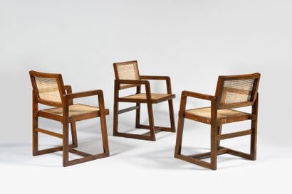 null PIERRE JEANNERET (1896-1967) “Cane seat back office chair” Ensemble de six fauteuils...