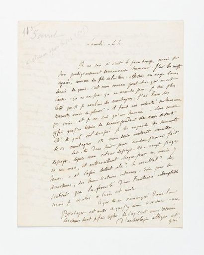 null FLAUBERT (Gusta ve). Lettre autographe à Louise Colet. [Croisset, 3-4 avril...