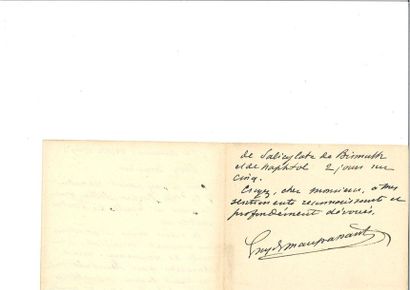 null MAUPASSANT (Guy de). Autograph letter signed to a doctor. Paris, n.d. 1 p. 1/4...