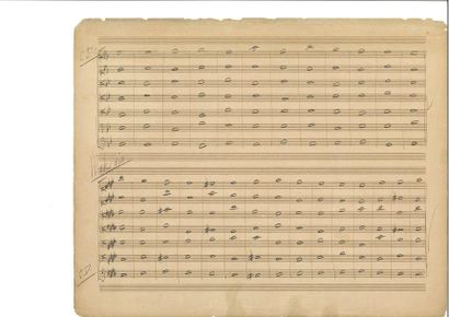 null RAVEL (Mauri ce). Autograph musical manuscript. 4 systems of 7 staves on 2 pp....