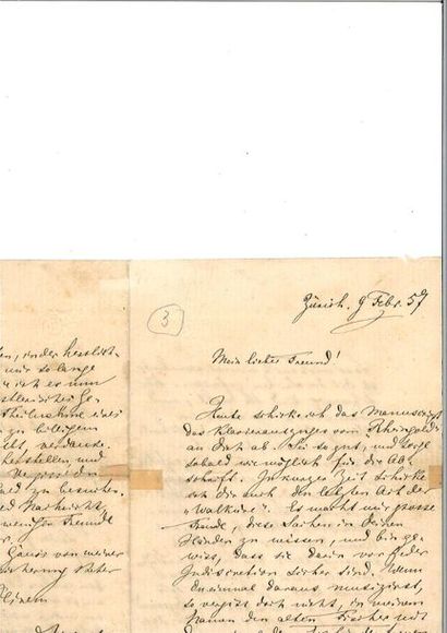 null WAGNER (Richard). Autograph letter signed [to Joseph Tichatschek]. Zurich, September...