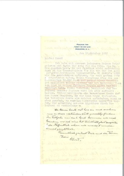null EINSTEIN (Albert ). Autograph letter signed in German to his former collaborator,...
