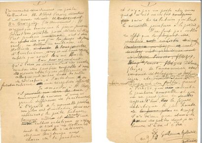 null APOLLINARY (Guillaume ). Manuscript largely autograph signed " Guillaume Apollinaire...