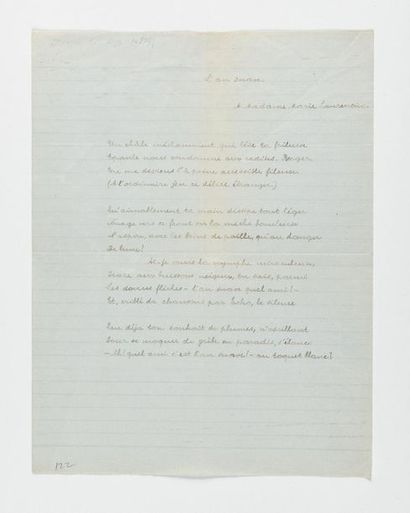 null BRETON (André). Autograph poem entitled "L'an suave". 14 verses including one...