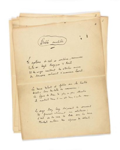null TEAU (Jean). Poème intitulé « Prière mutilée », daté « Lavandou 1922 ». 24 quatrains...
