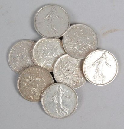 null Lot de 8 pièces en argent de 5 Fr Hercules : 1 pièce de 1960 – 3 pièces de 1962...