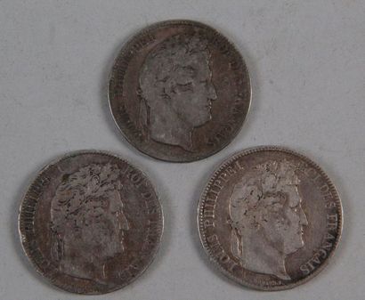 null 3 pièces argent de 5 Fr Louis philippe: 2 pièces 1833 et une pièce 1843 (AB...