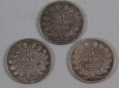 null 3 pièces argent de 5 Fr Louis philippe: 2 pièces 1833 et une pièce 1843 (AB...