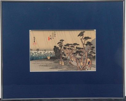 null Hiroshige Utagawa (1797-1858) d'après - Pluie de Tora , Japon - Estampe de la...