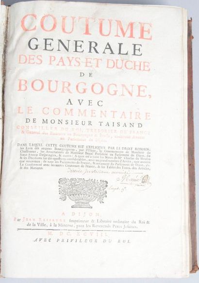null TAISAND: Coutume générale des Pays et Duché de Bourgogne, avec les commentaires...