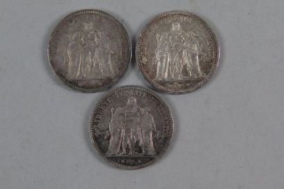 null Lot 3 pièces argent de 5 Fr Hercules: 2 de 1873 une avec lettre K l'autre lettre...