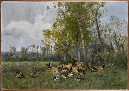 null Louis Rémy MATIFAS (1847-1896) La basse cour Huile sur toile Signé en bas à...