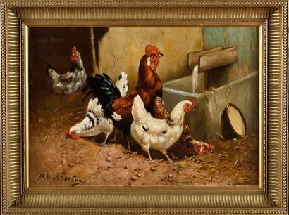 null Paul SCHOUTEN (1860-1922) Farmyard scene Oil on canvas, signed lower left 35.5...