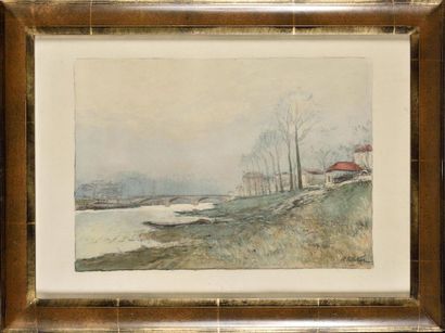 null Pierre Jacques PELLETIER (1869-1931) Bords de Seine Aquarelle Signé en bas à...