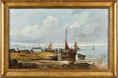 null A. BUDIN (XIX) Marine Huile sur toile Signé en bas à droite 40 x 65 cm Oil on...