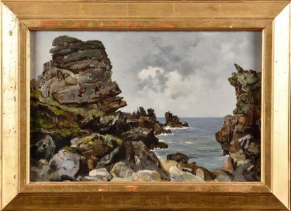 null Emmanuel LANSYER (1835 - 1893), attribué à L'Ile d'Ouessant Huile sur carton...