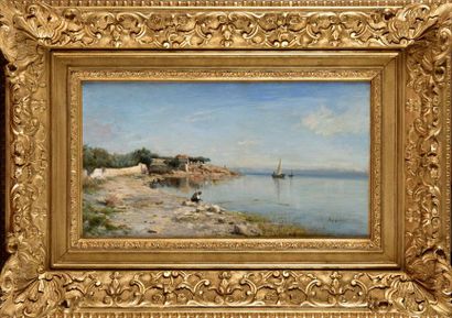 null Adolphe APPIAN (1818-1898) Au bord de l'étang de Berre Huile sur toile Signé...