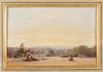 null Henri DUVIEUX (c.1855-1902) Paysage Huile sur papier Signé en bas à droite 16.5...