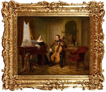 null Jean-Baptiste DELANDTSHEER (1797-1863) Le récital de piano Huile sur panneau...