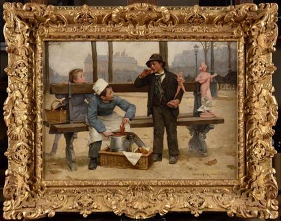 null Paul-Charles CHOCARNE-MOREAU (1855-1931) Young children in a park, one holding...