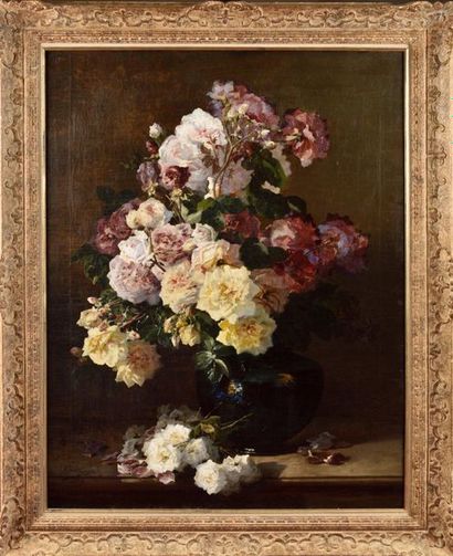 null Pierre BOURGOGNE (1838-1904) Bouquet de roses Huile sur toile Signé et daté...