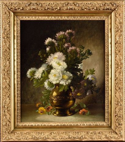 null GODCHAUX (actif au XIXe siècle) Bouquet de Dahlias Huile sur toile Signé en...