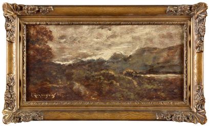 null Henri Joseph HARPIGNIES (1819-1916) Paysage Huile sur bois Signé en bas à gauche...