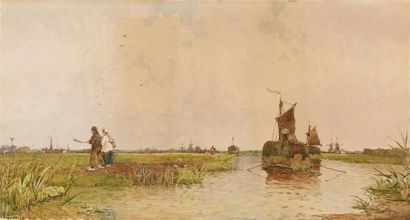 null Archibald WEBB (act.c.1886-c.1892) Paysage de Hollande près de Zaandam Aquarelle,...